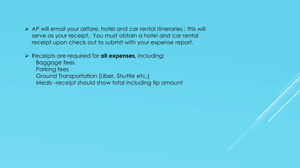 ap will email your airfare hotel and car rental