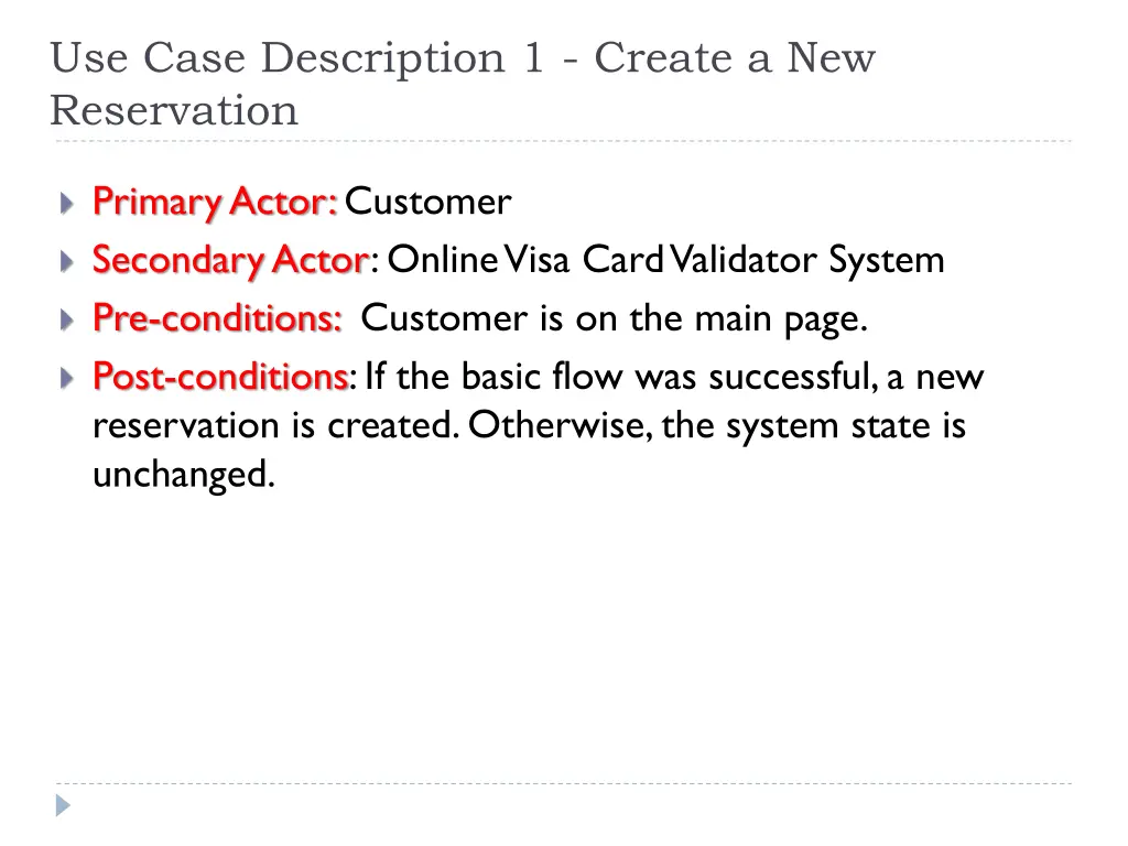 use case description 1 create a new reservation