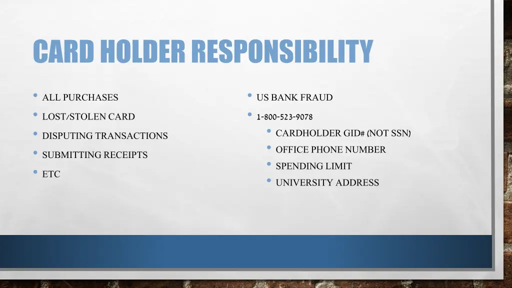 card holder responsibility