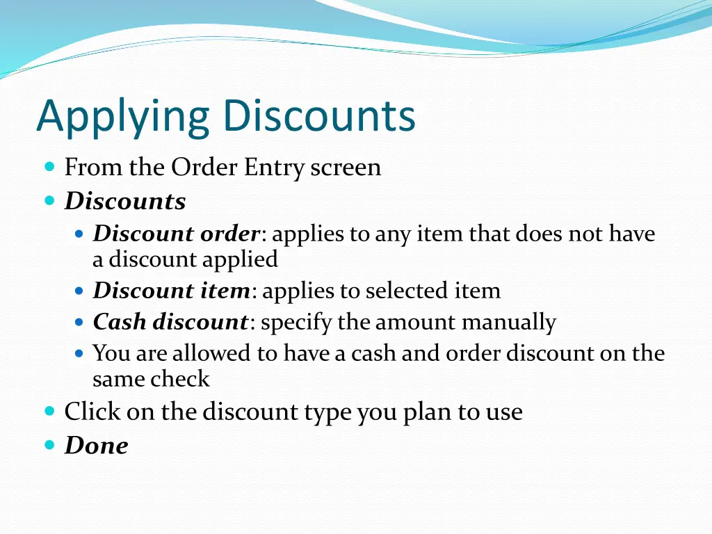 applying discounts from the order entry screen