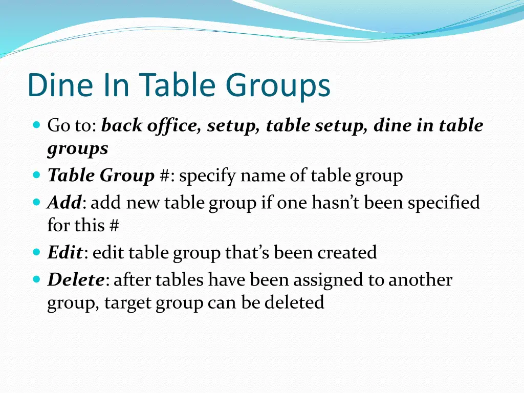 dine in table groups