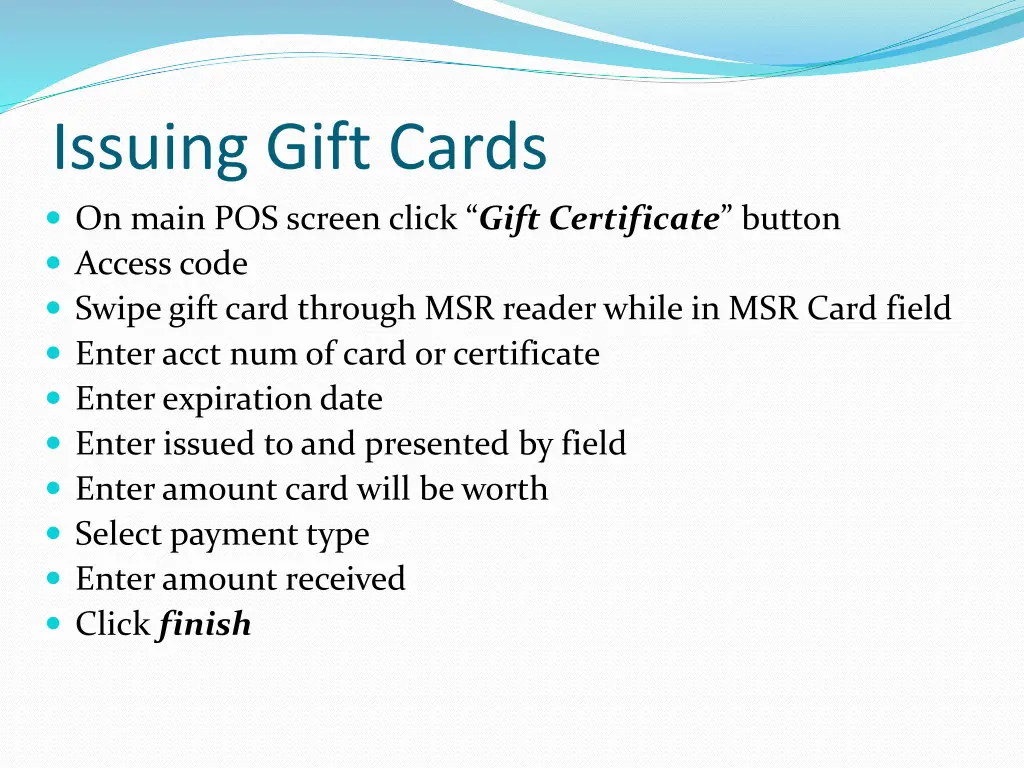 issuing gift cards on main pos screen click gift