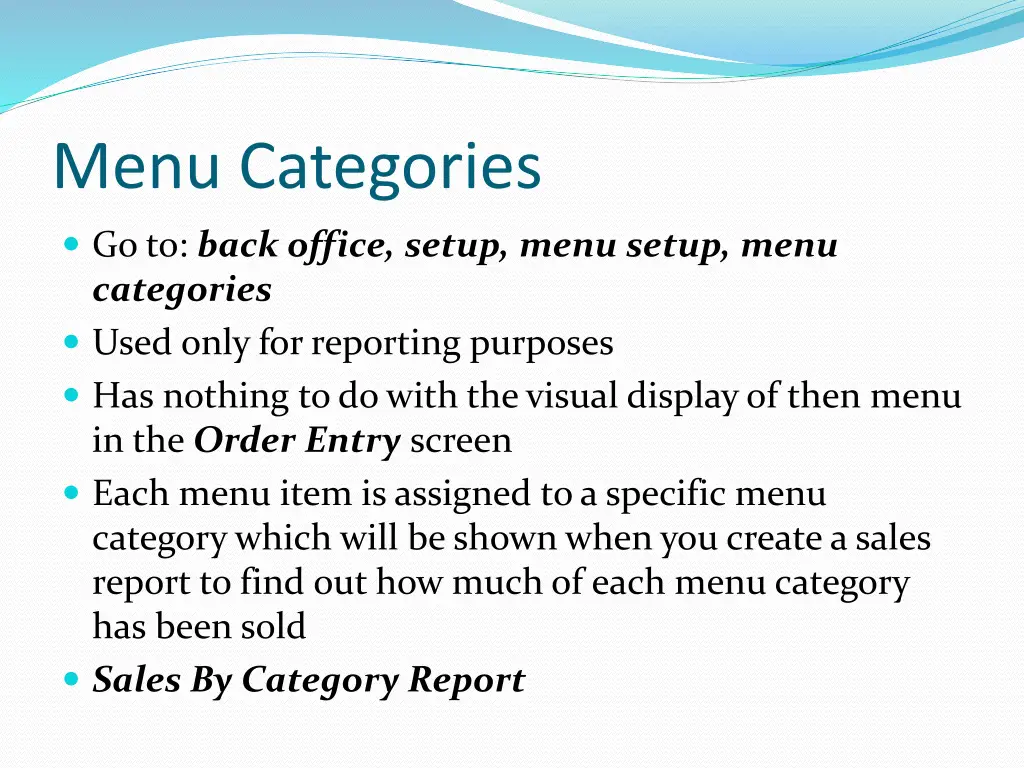 menu categories