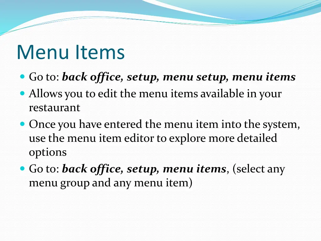 menu items