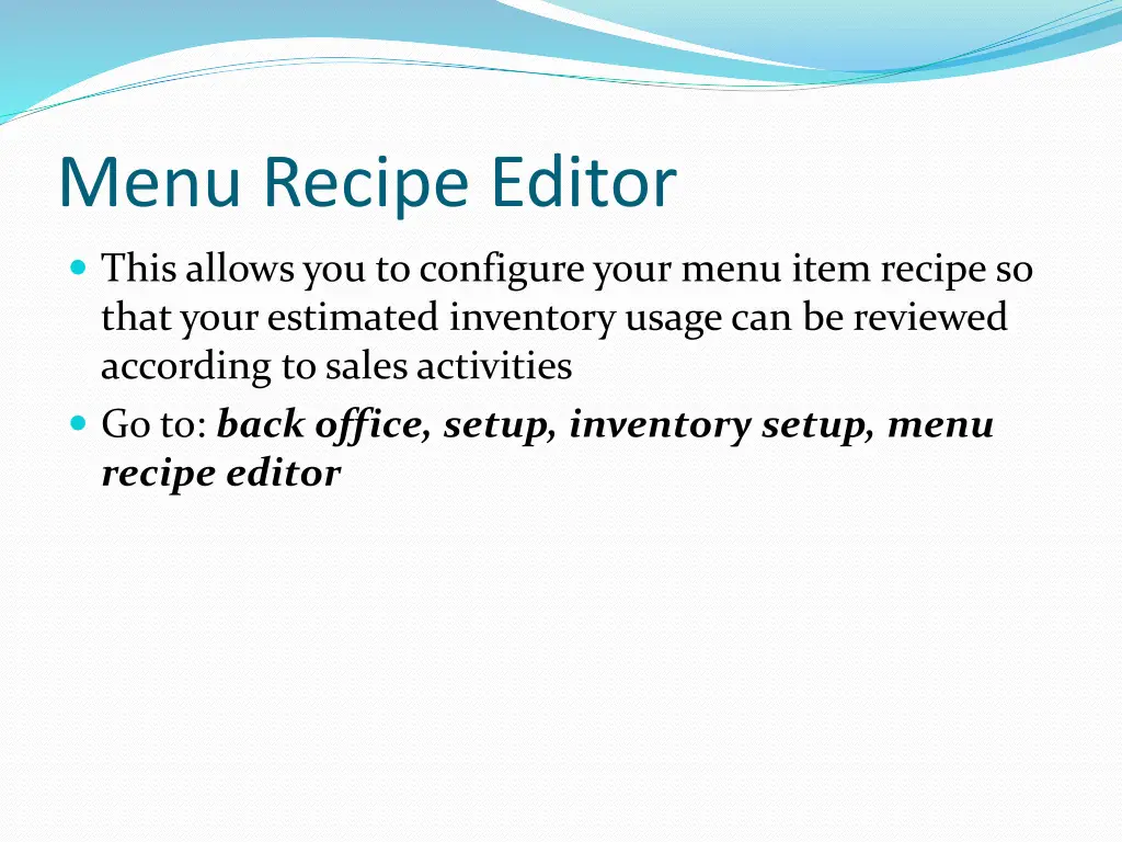 menu recipe editor