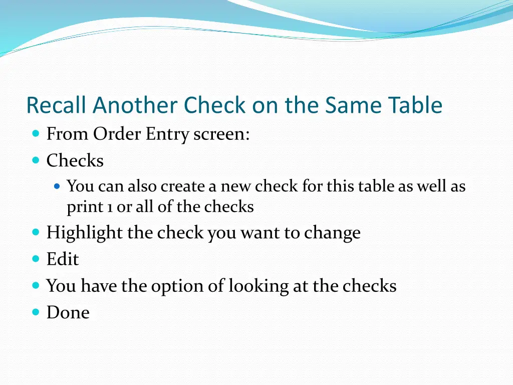 recall another check on the same table from order