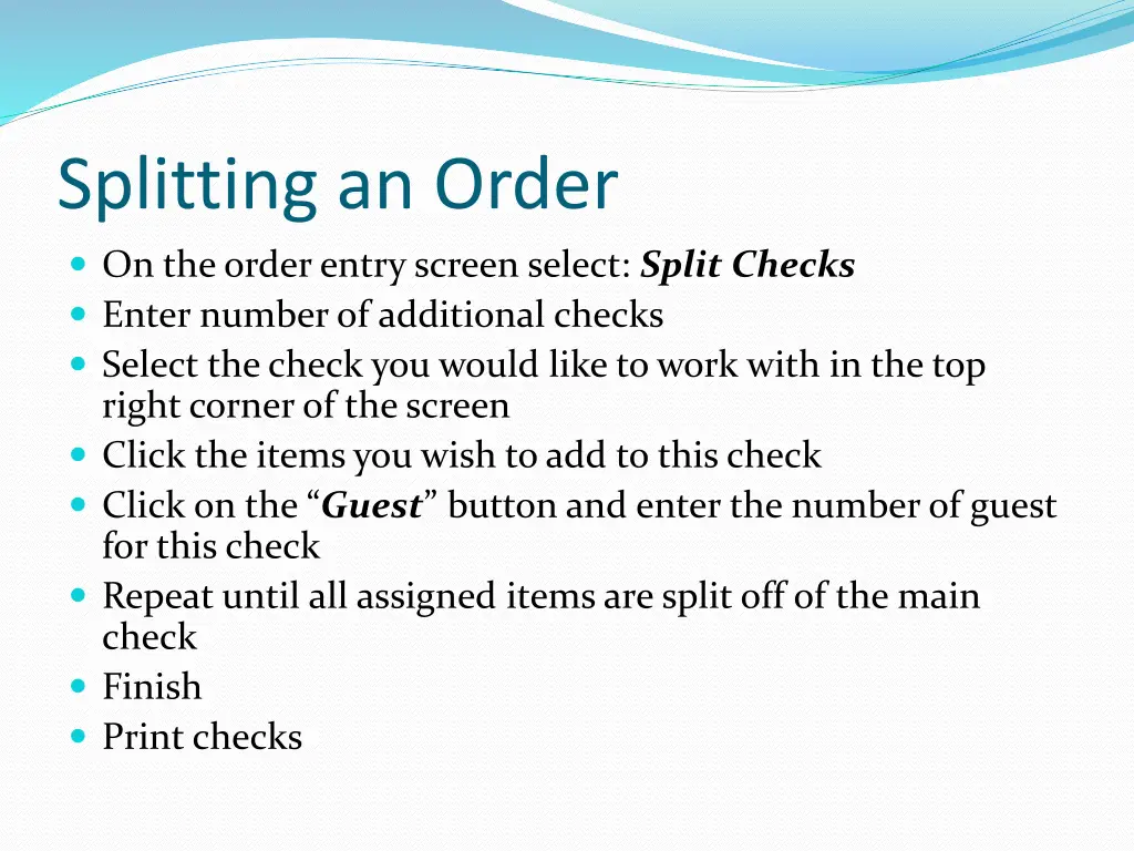 splitting an order