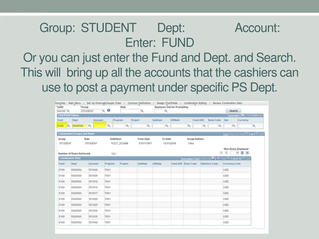 group student dept account enter fund