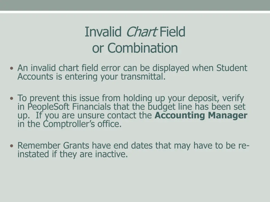 invalid chart field or combination