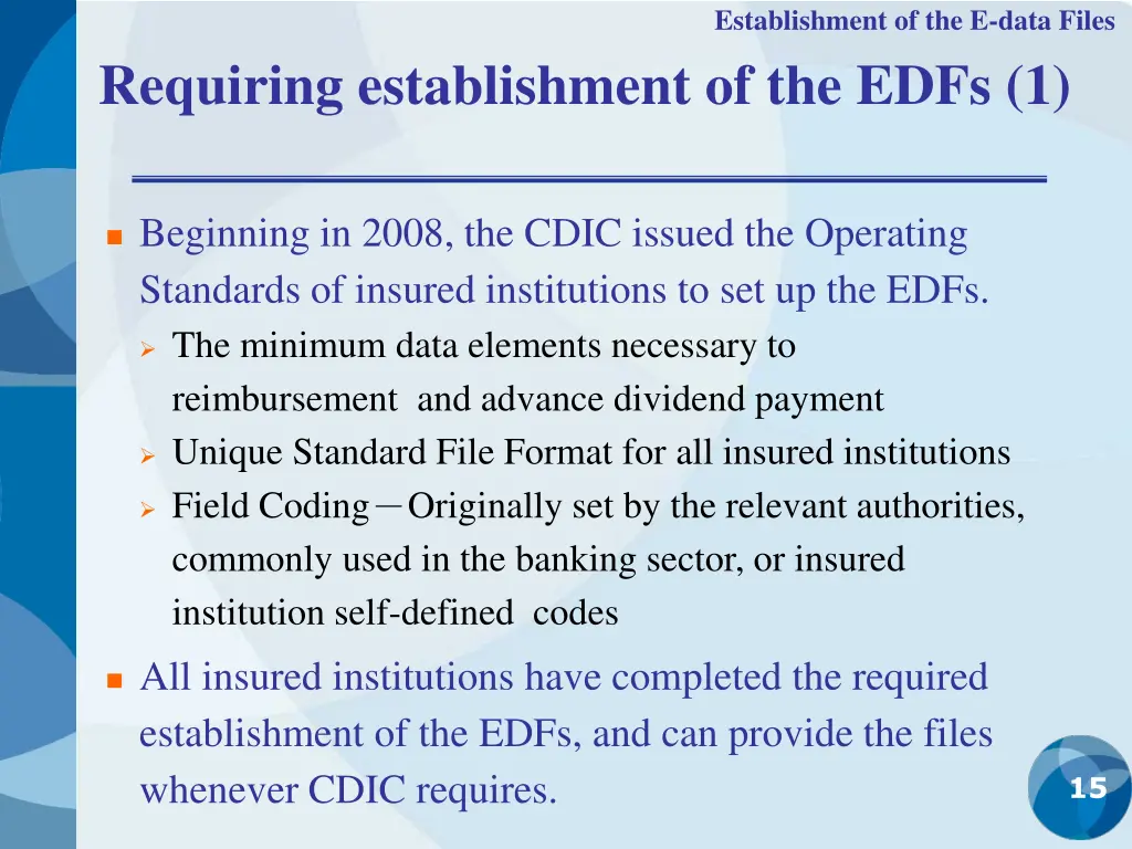 establishment of the e data files 4