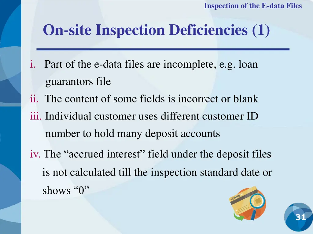 inspection of the e data files 8