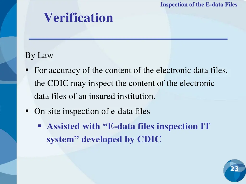 inspection of the e data files