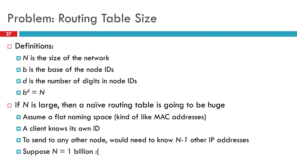 problem routing table size