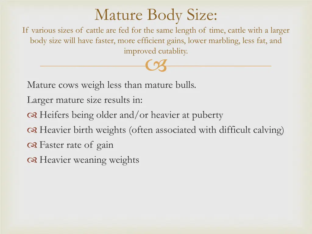 mature body size