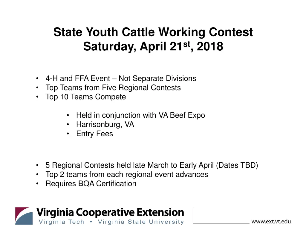 state youth cattle working contest saturday april