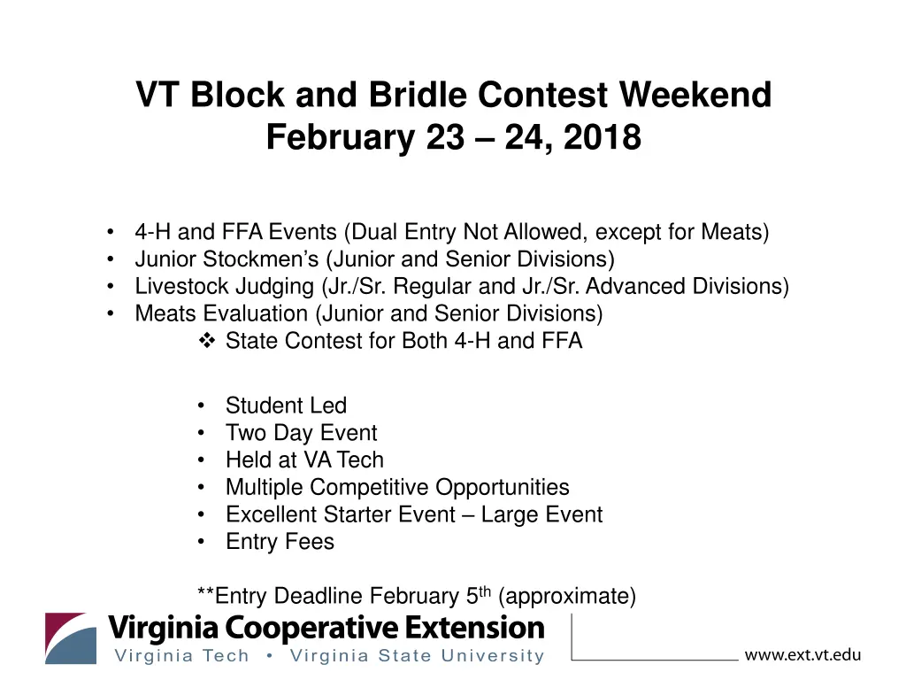 vt block and bridle contest weekend february