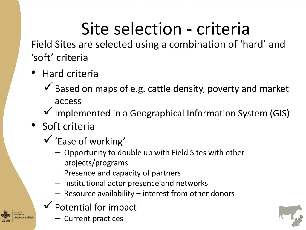 site selection criteria field sites are selected