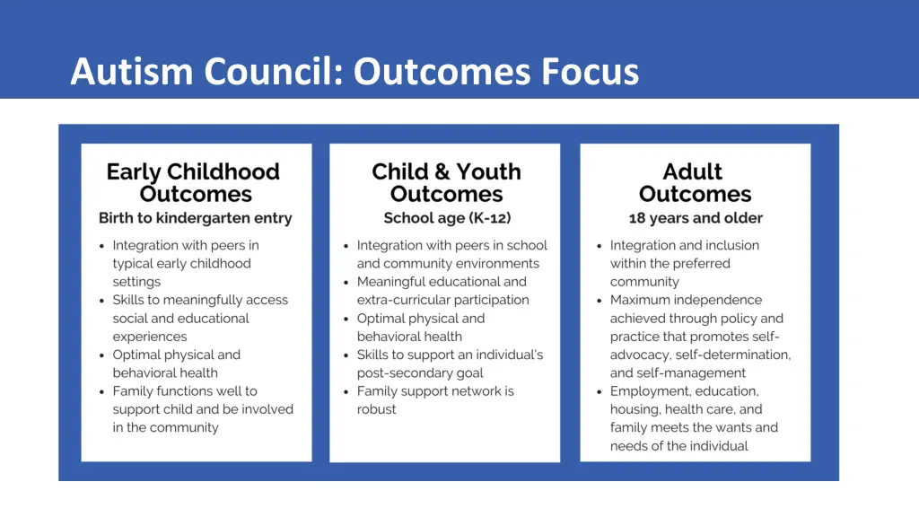 autism council outcomes focus