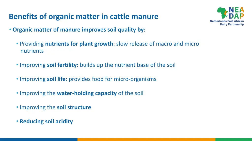 benefits of organic matter in cattle manure