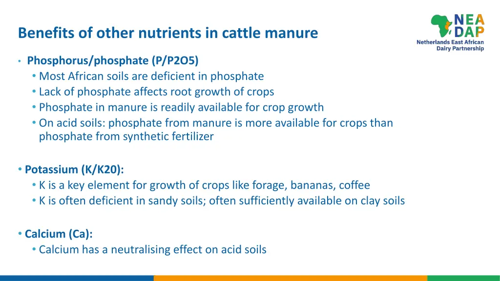 benefits of other nutrients in cattle manure