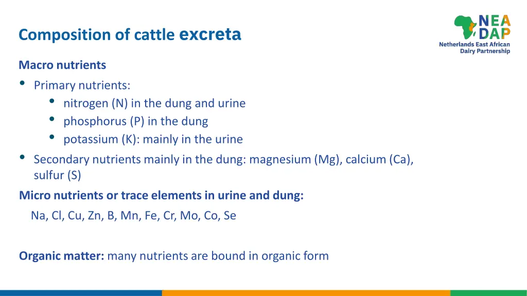 composition of cattle excreta