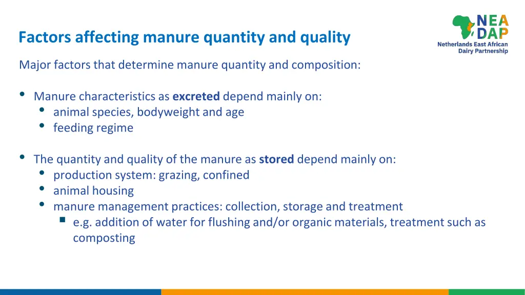 factors affecting manure quantity and quality