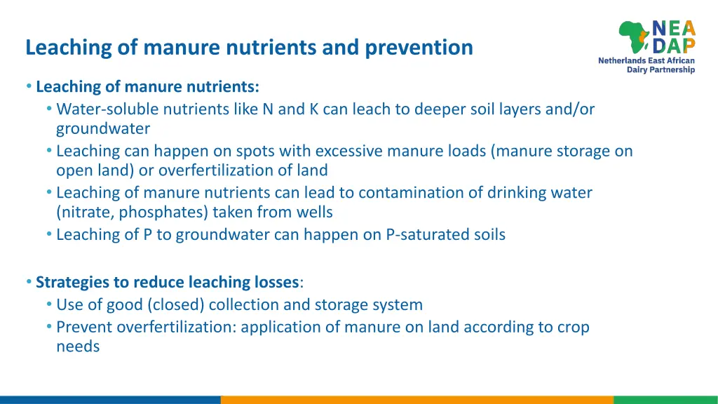 leaching of manure nutrients and prevention