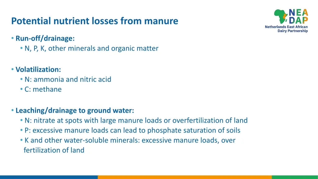 potential nutrient losses from manure