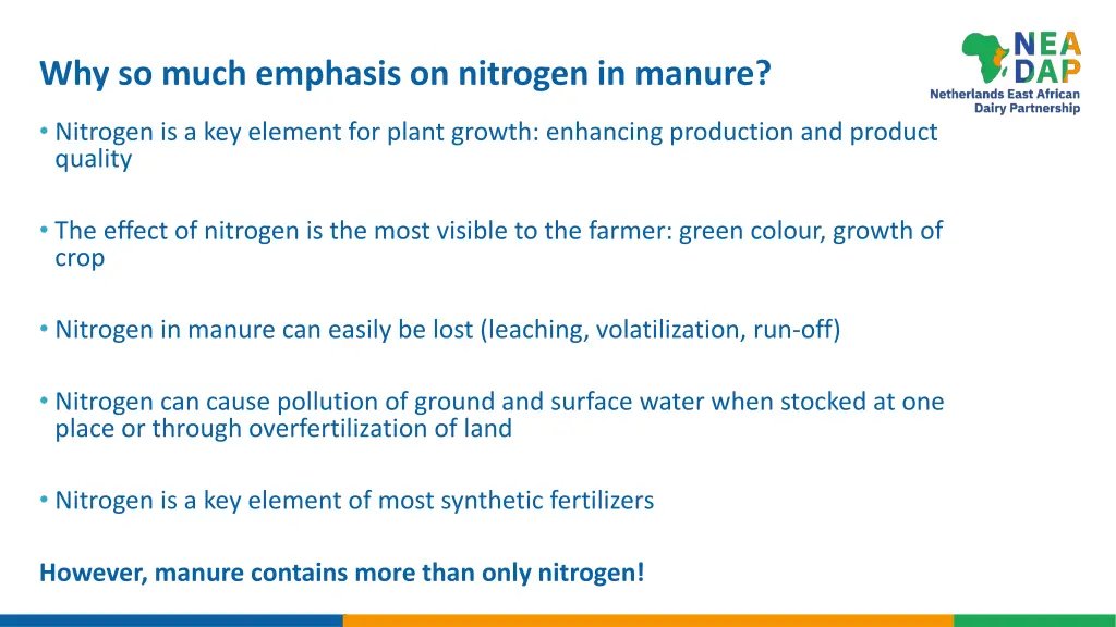 why so much emphasis on nitrogen in manure