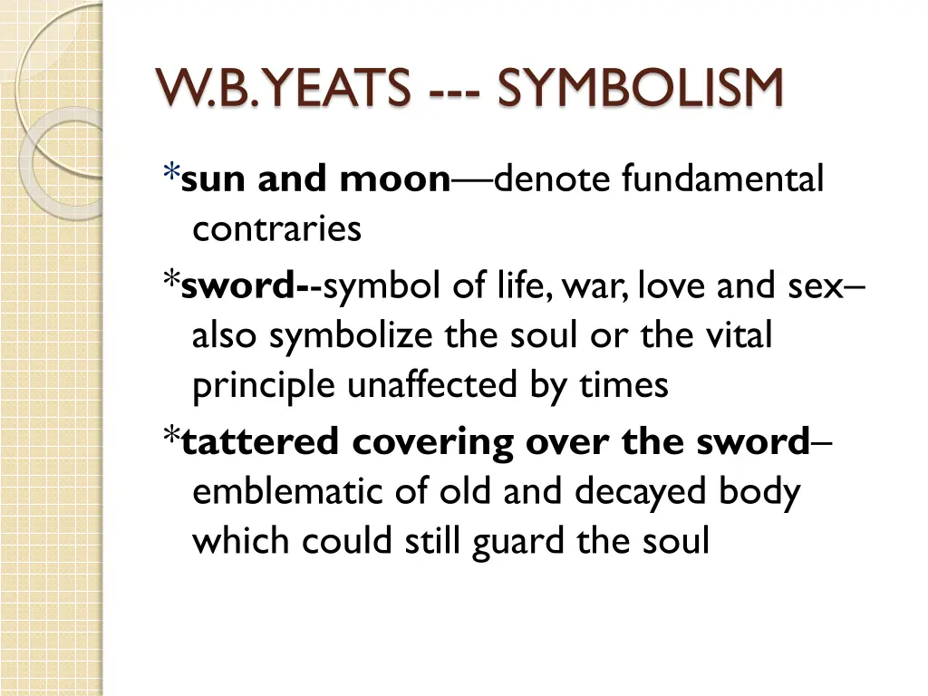 w b yeats symbolism 5