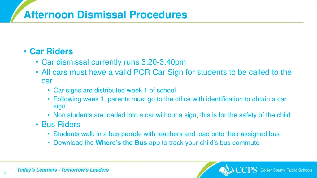 afternoon dismissal procedures