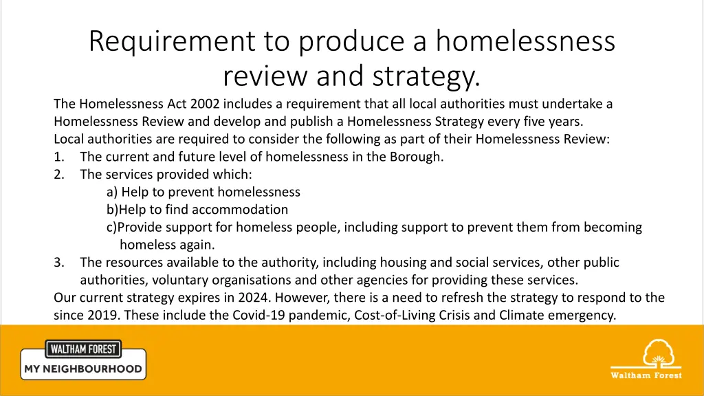 requirement to produce a homelessness review