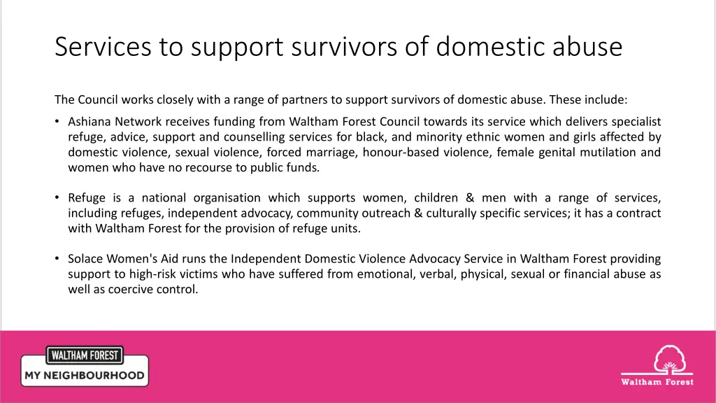 services to support survivors of domestic abuse