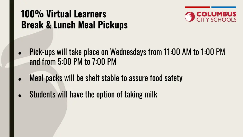 100 virtual learners break lunch meal pickups