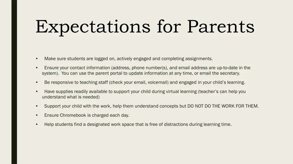 expectations for parents