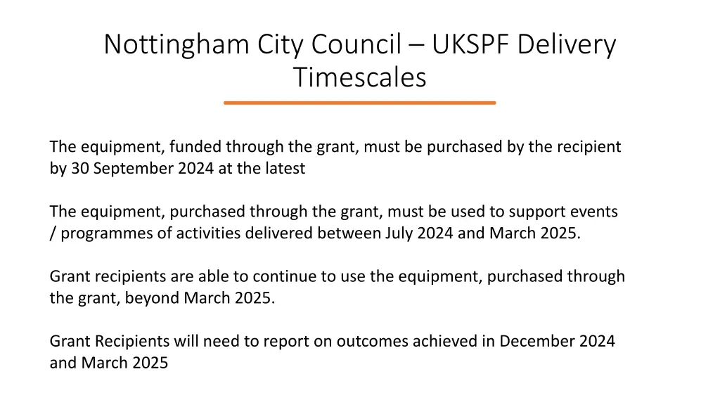 nottingham city council ukspf delivery timescales