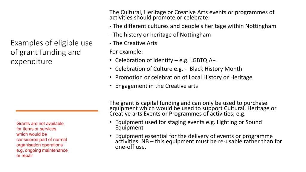 the cultural heritage or creative arts events