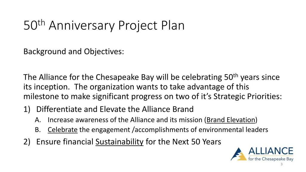 50 th anniversary project plan 2