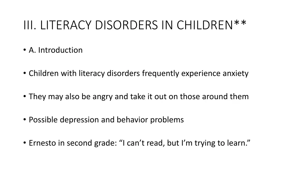 iii literacy disorders in children