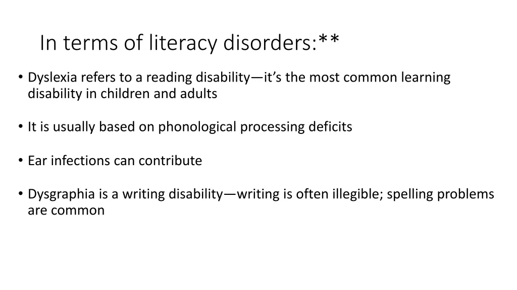 in terms of literacy disorders