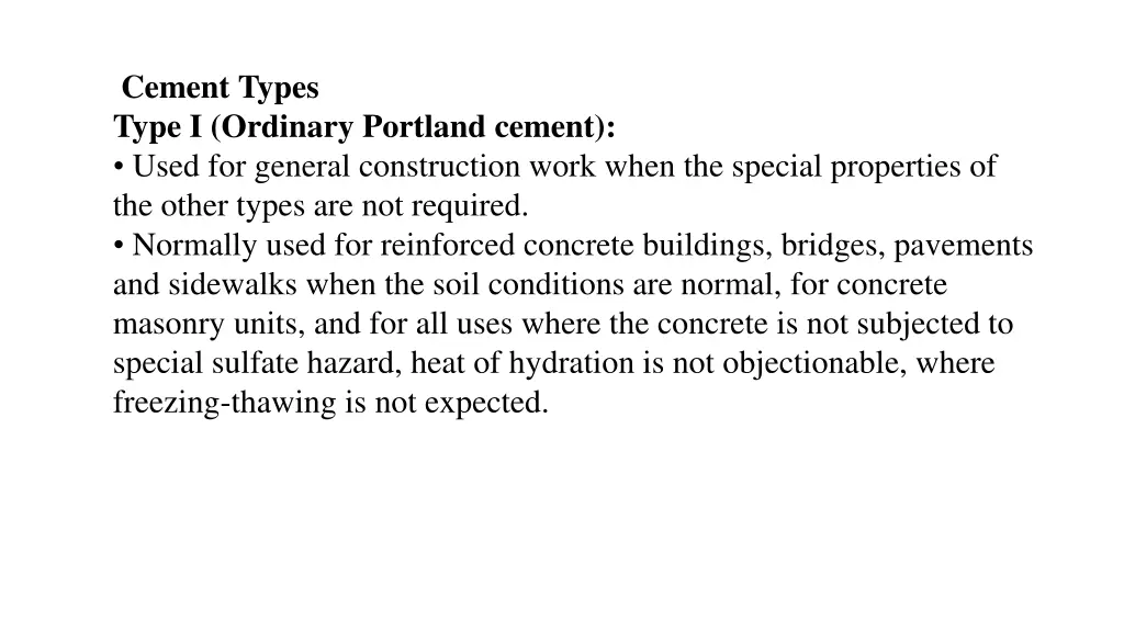 cement types type i ordinary portland cement used