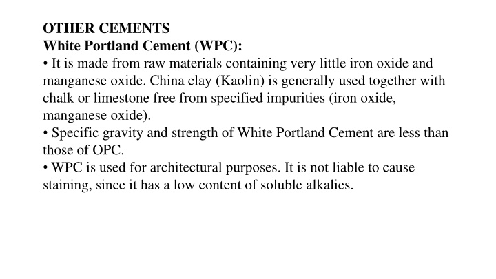 other cements white portland cement