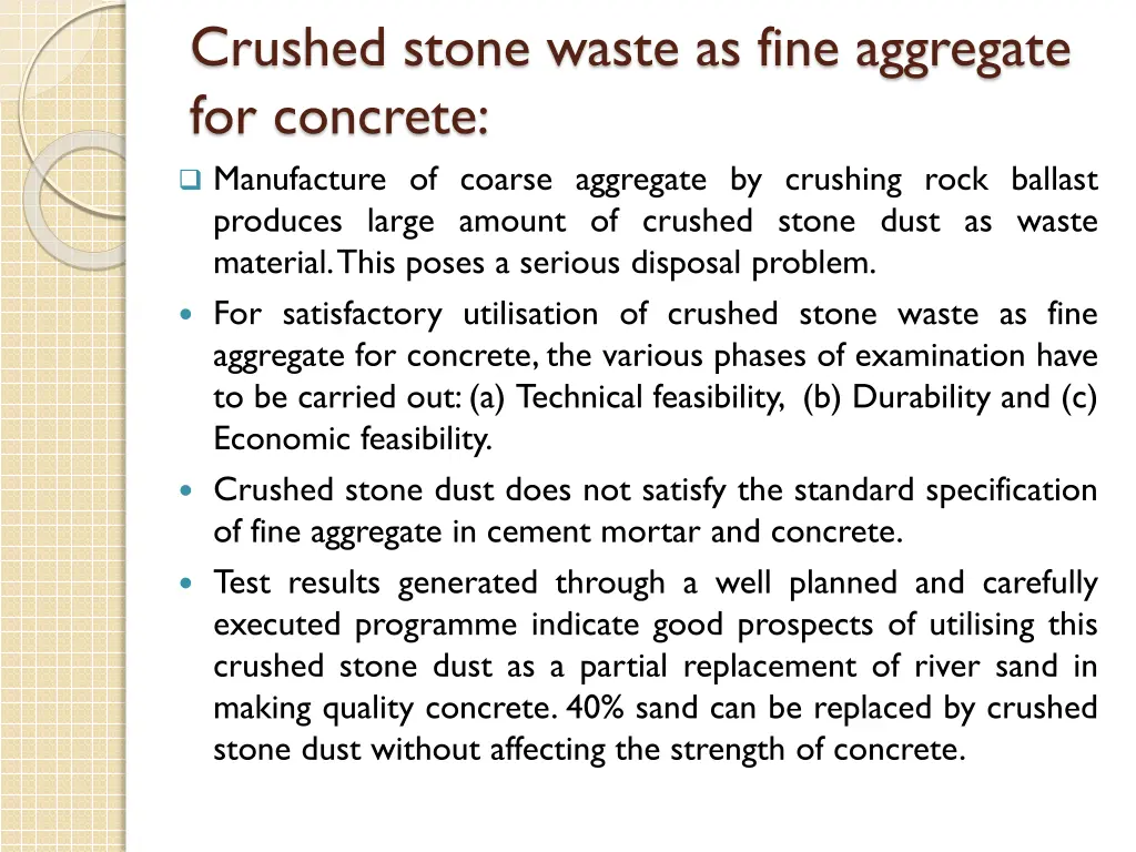 crushed stone waste as fine aggregate