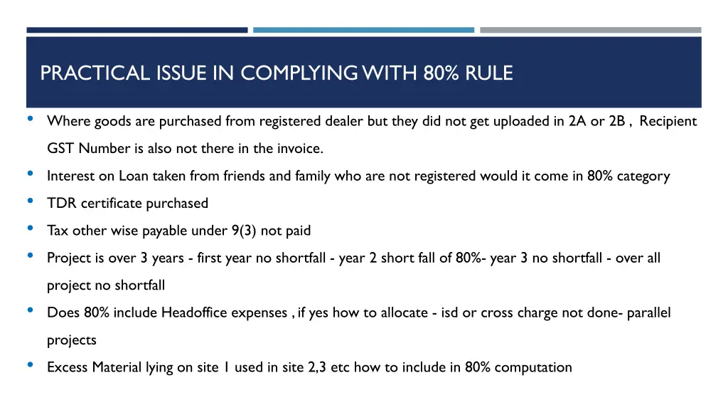 practical issue in complying with 80 rule