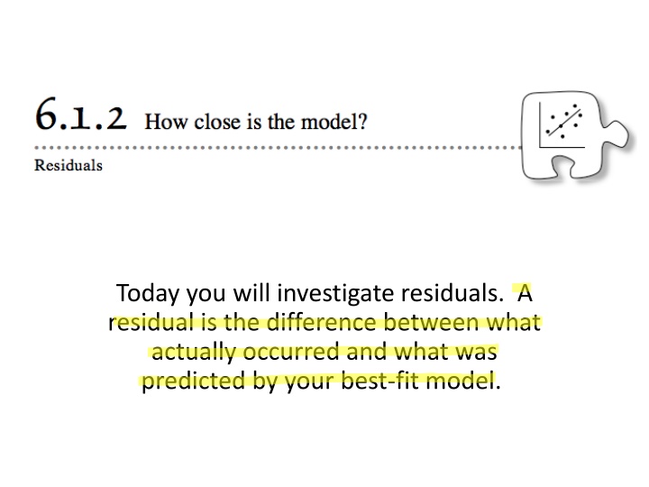 today you will investigate residuals a residual