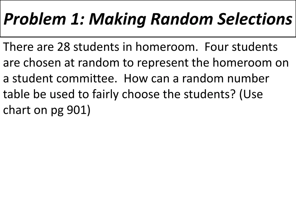 problem 1 making random selections