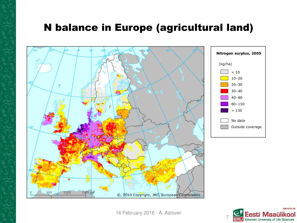 n balance in europe agricultural land