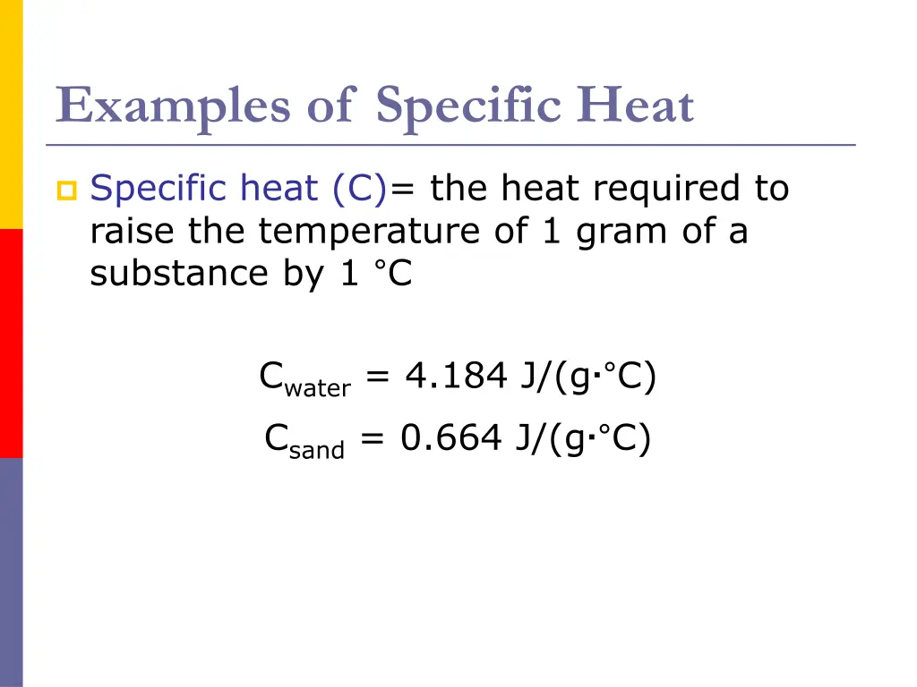 examples of specific heat