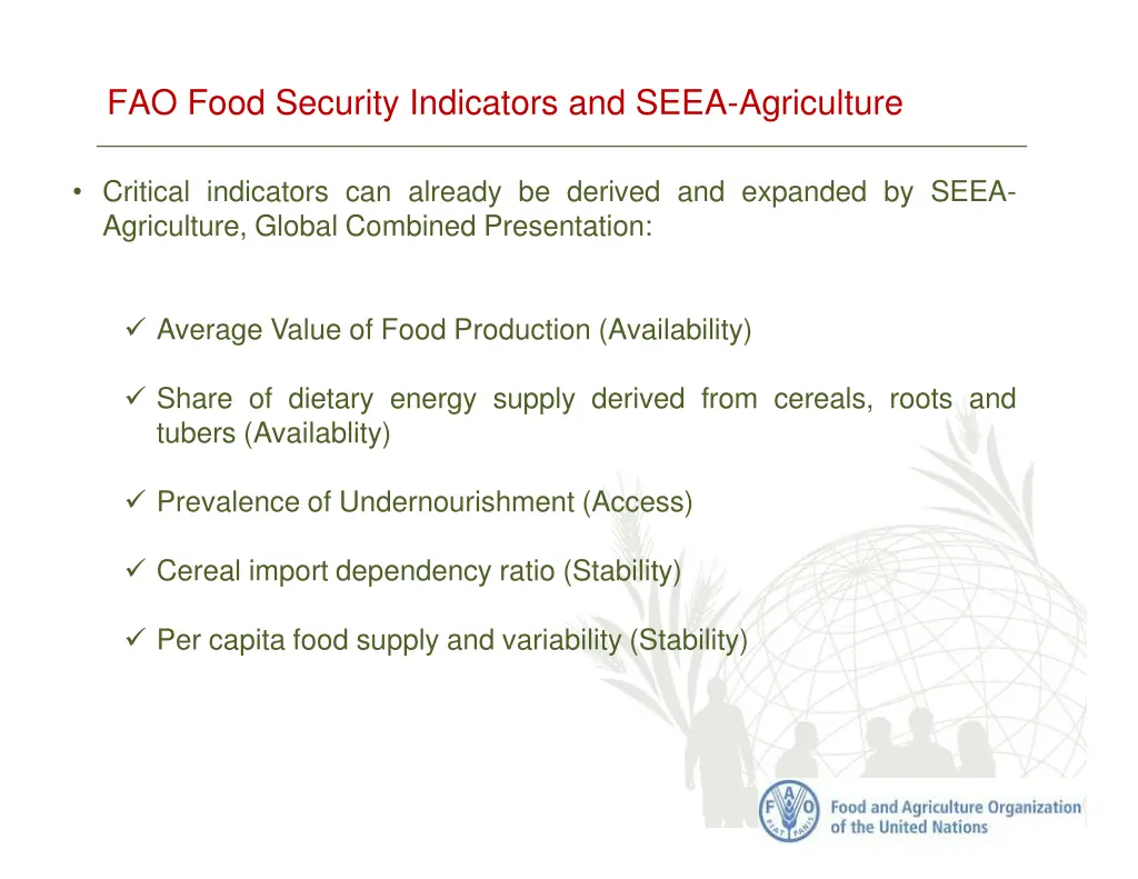 fao food security indicators and seea agriculture 2