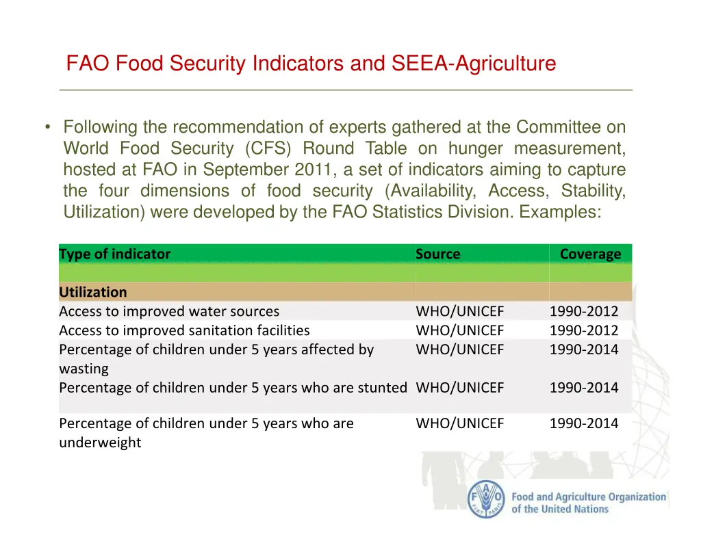 fao food security indicators and seea agriculture 4